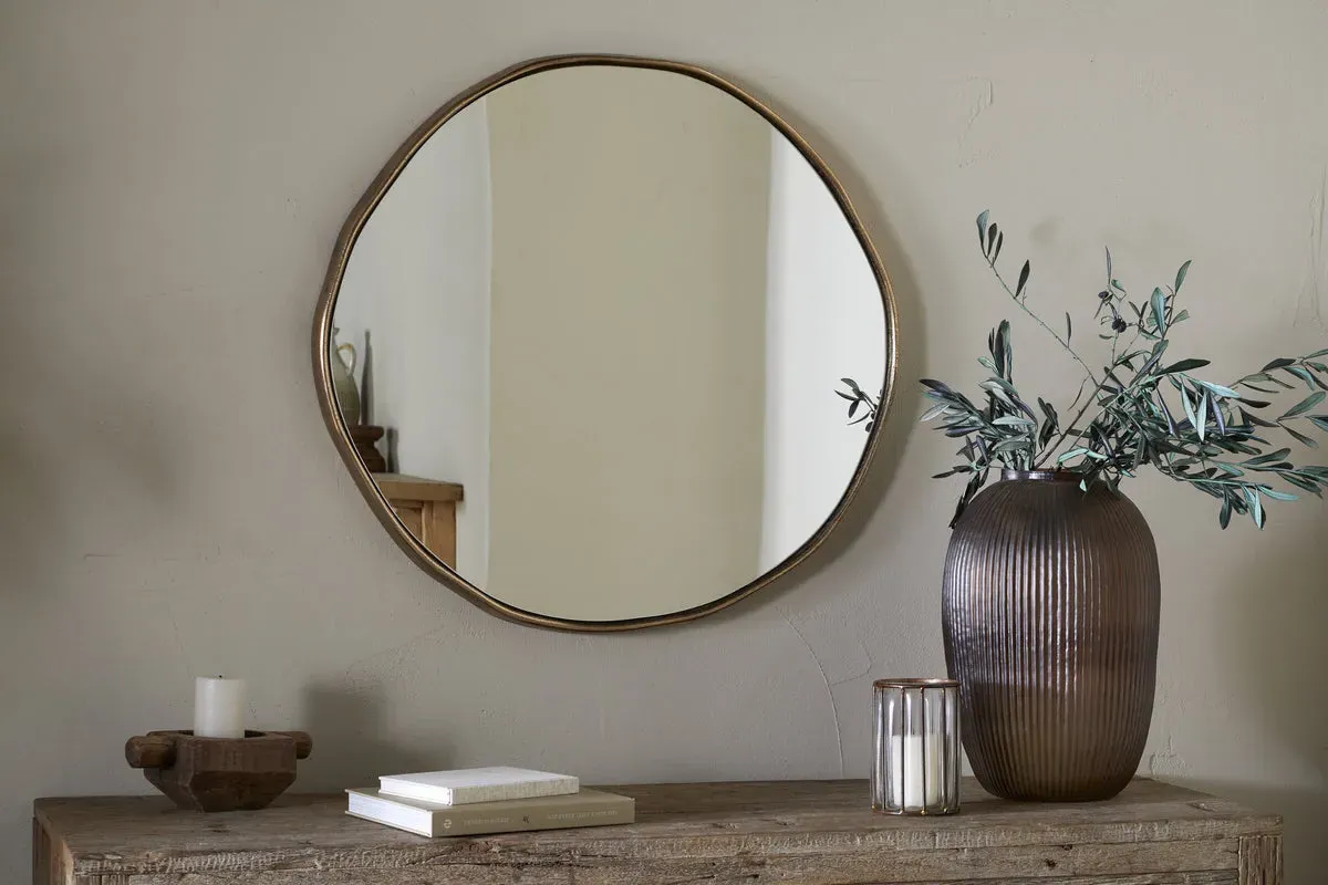 Mchanga Organic Shape Round Mirror - Antique Brass by NKUKU