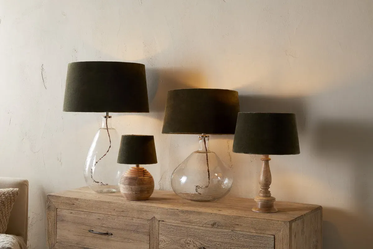 Mendai Small Lampshade - Moss Green, Velvet & Linen