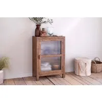 Mendani Low Fluted Glass Cabinet with Storage - Walnut, Mango Wood alternate view