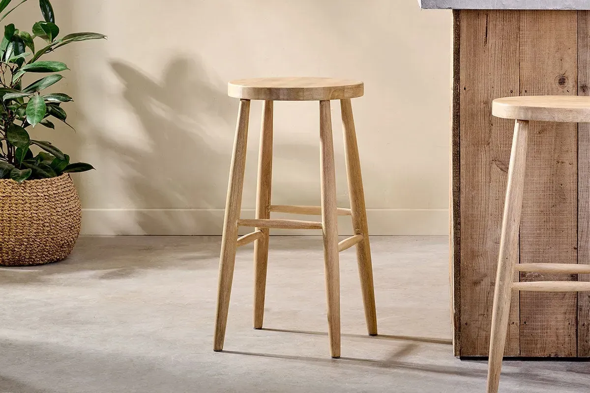 Mengwi Round Bar Stool - Natural, Mango Wood