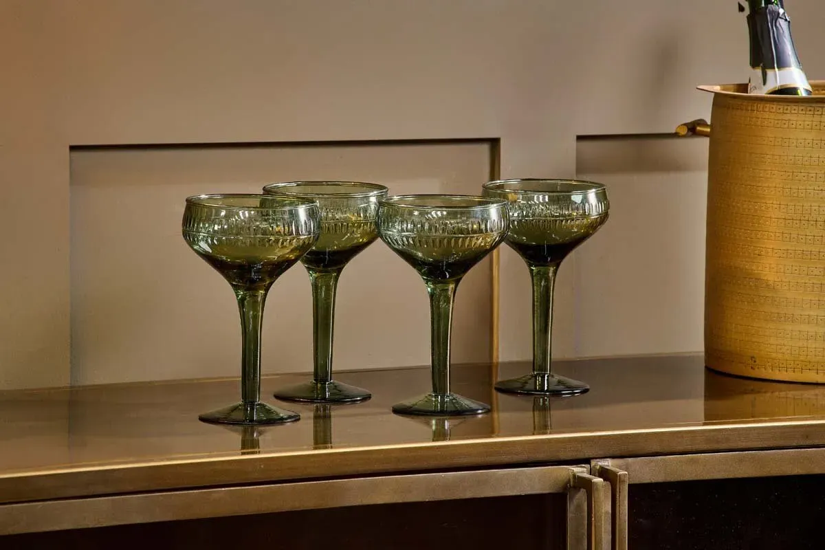Mila Champagne Glass Set of 4 - Dark Emerald