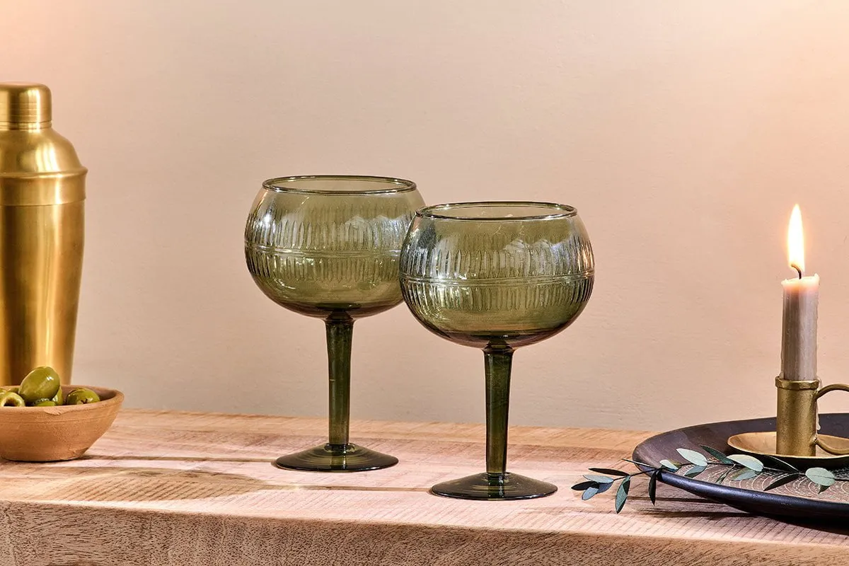 Mila Gin Glass Set of 2 - Dark Emerald