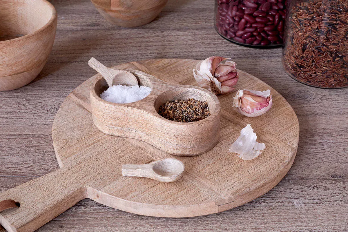 Milaku Salt & Pepper Server with Spoons - Natural, Mango Wood product