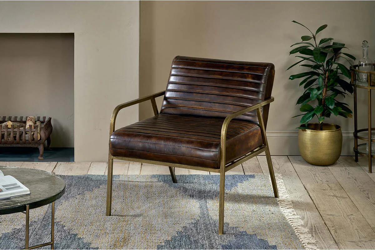 Mirai Ribbed Leather Armchair - Chocolate Brown product