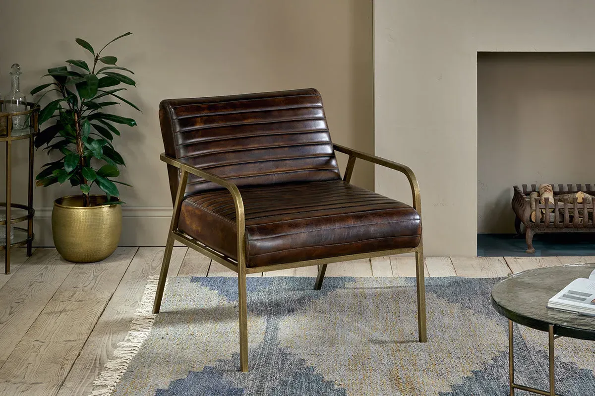 Mirai Ribbed Leather Armchair - Chocolate Brown image