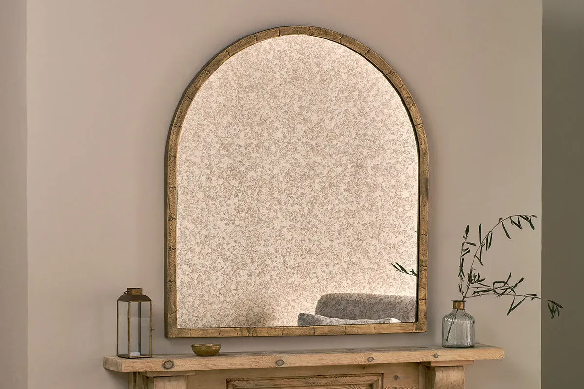 Murwara Arched Mirror with Antique Glass - Antique Brass