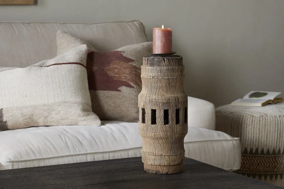 Mvua Reclaimed Wood Pillar Candle Holder - Natural product