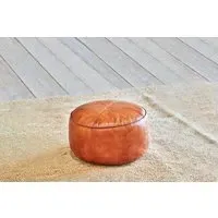 Nadu Round Leather Pouf - Aged Tan