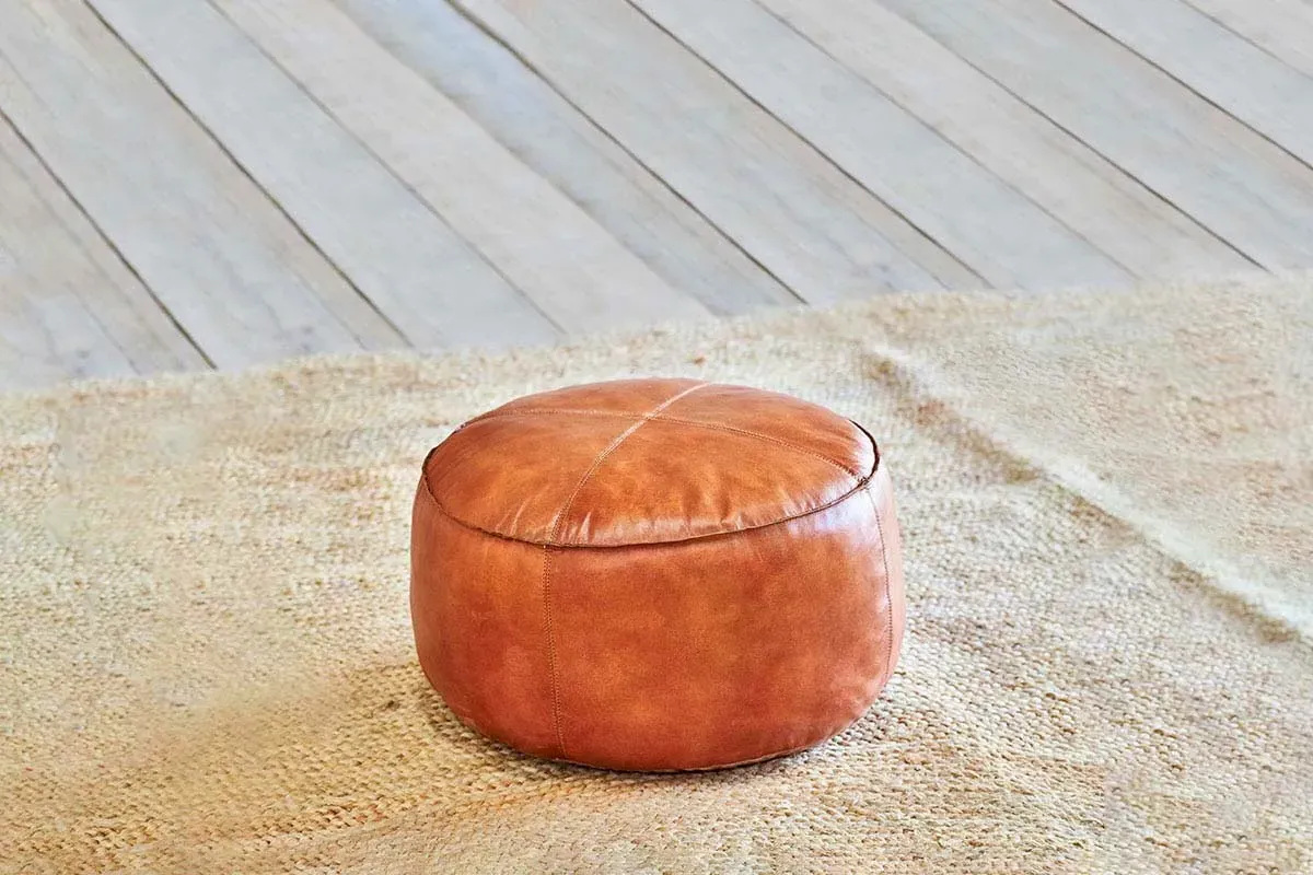 Nadu Round Leather Pouf - Aged Tan image