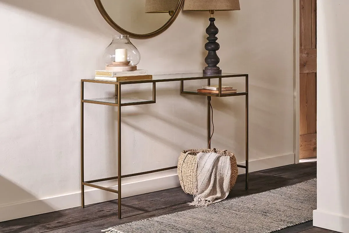 Nakuru Iron & Glass Console Table - Brass image