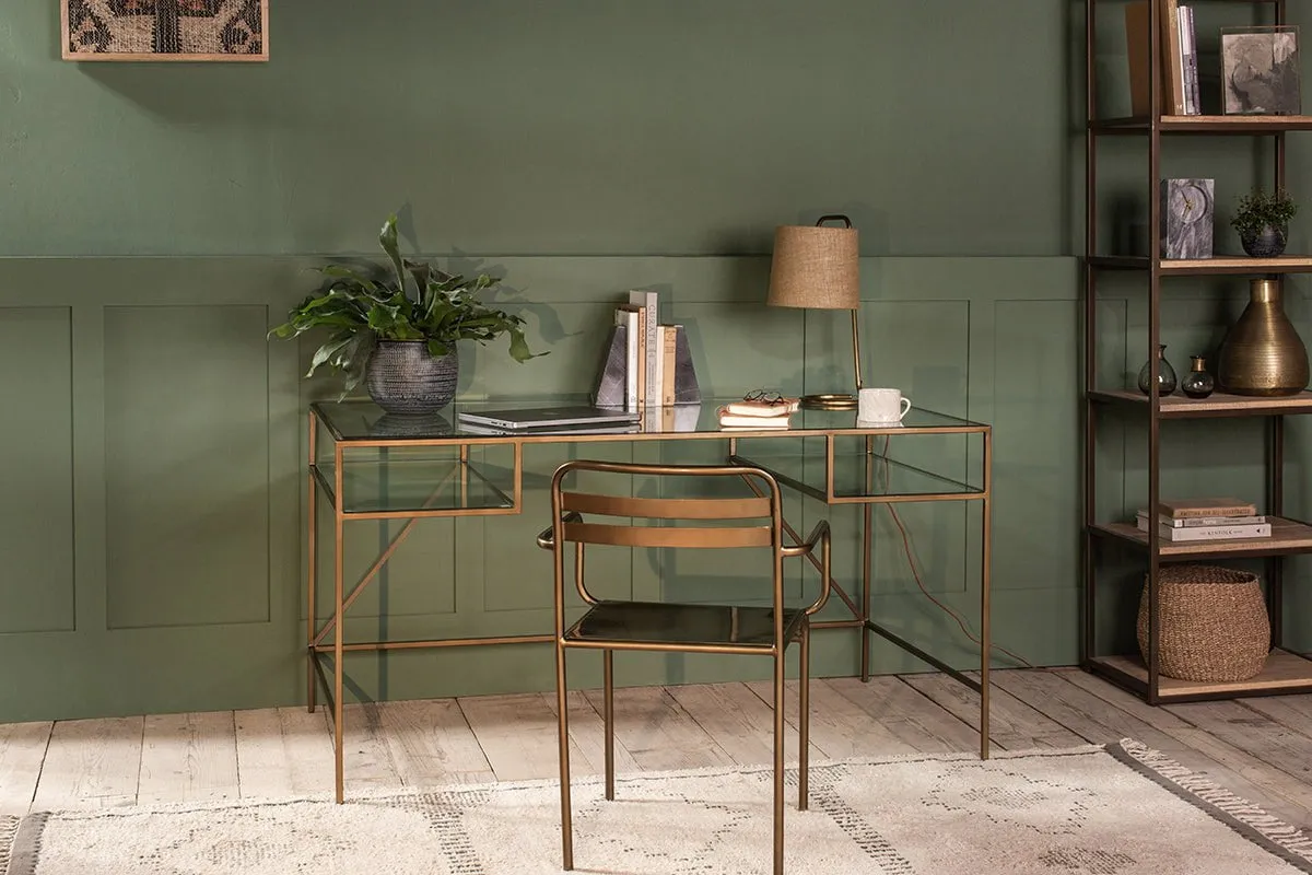 Nakuru Iron & Glass Desk with Storage - Brass image