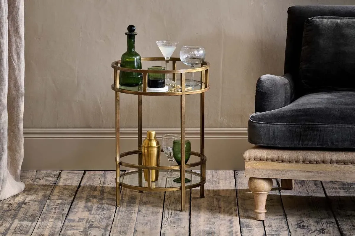 Nakuru 2-Tier Drinks Table - Brass, Iron & Glass product