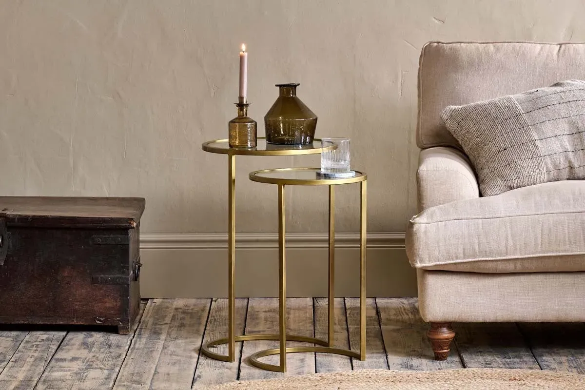 Nakuru Round Side Table Set of 2 - Brass, Iron & Glass product