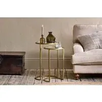 Nakuru Round Side Table Set of 2 - Brass, Iron & Glass