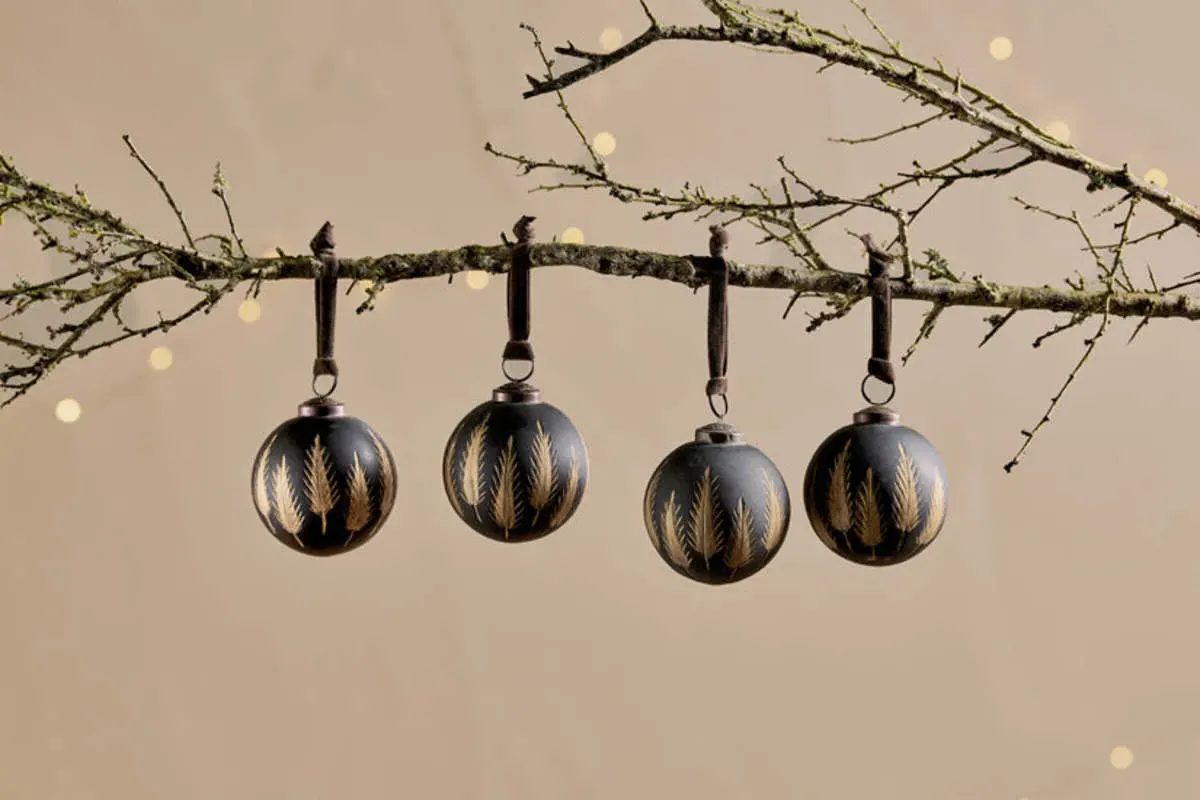 Nalguna Set of 4 Christmas Baubles - Black, Brass product