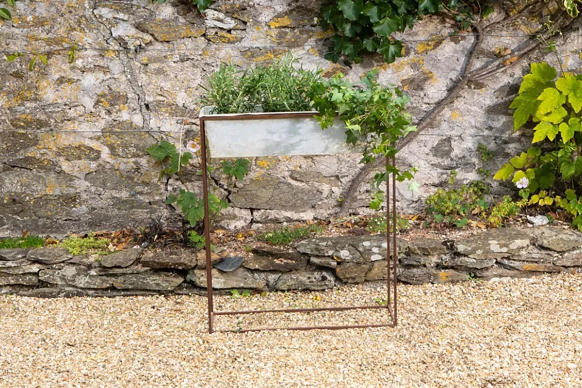 Narlu Wide Standing Planter - Aged Zinc, Iron product