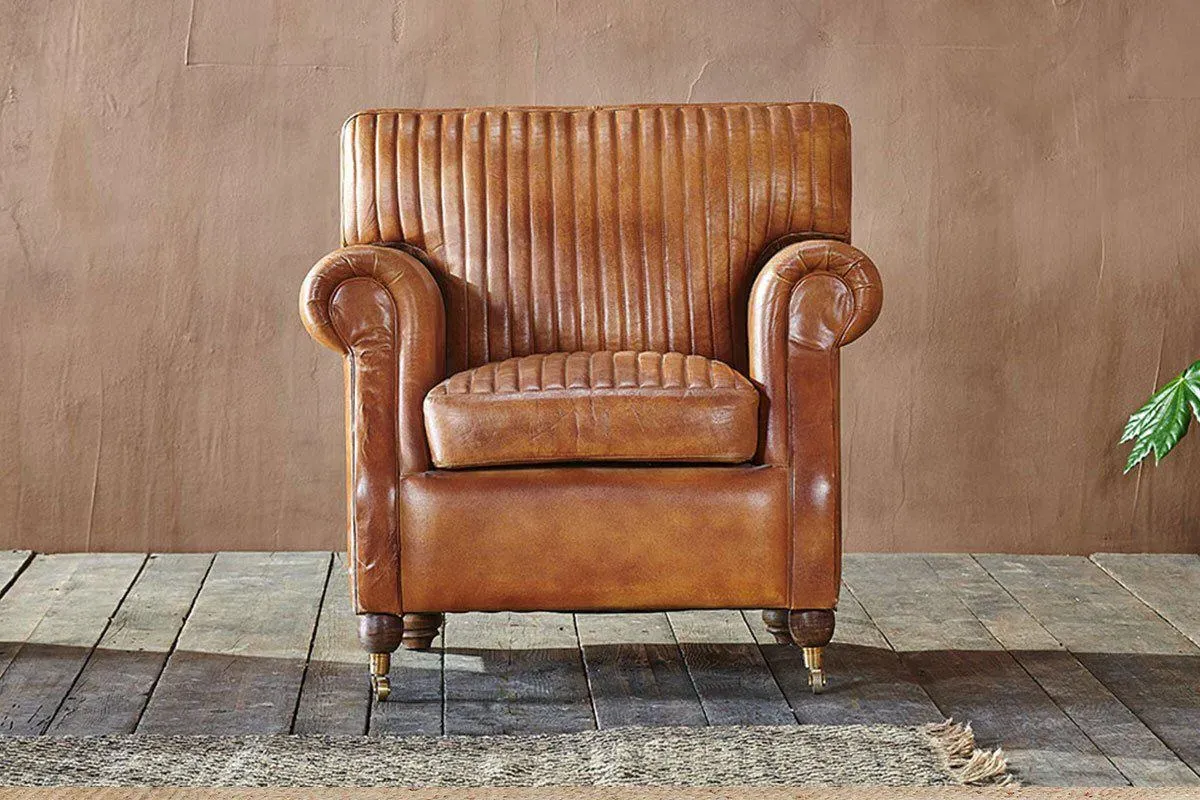 Narwana Ribbed Leather Armchair - Aged Tan image