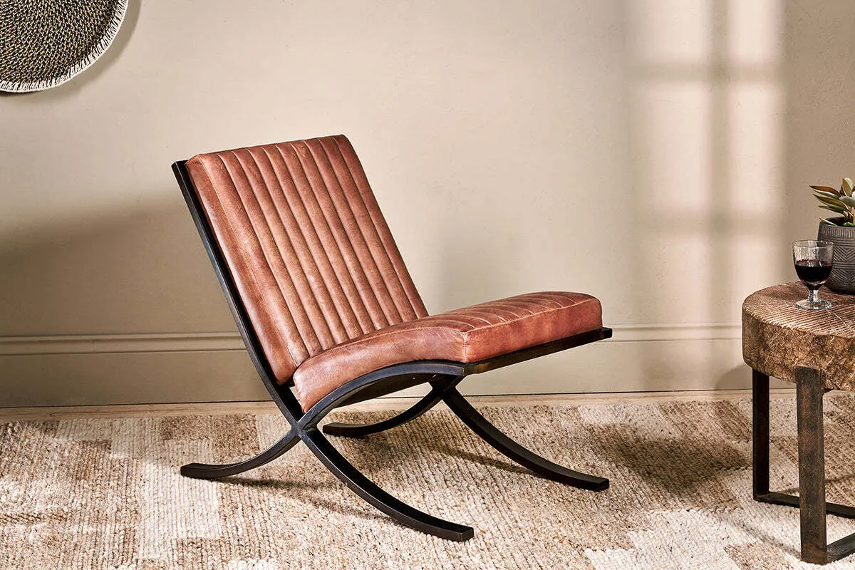 Narwana Ribbed Leather Lounger Chair - Aged Leather, Iron product