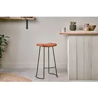 Narwana Ribbed Leather Stool - Aged Tan