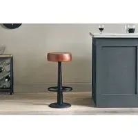 Narwana Round Stool - Chocolate Brown, Leather