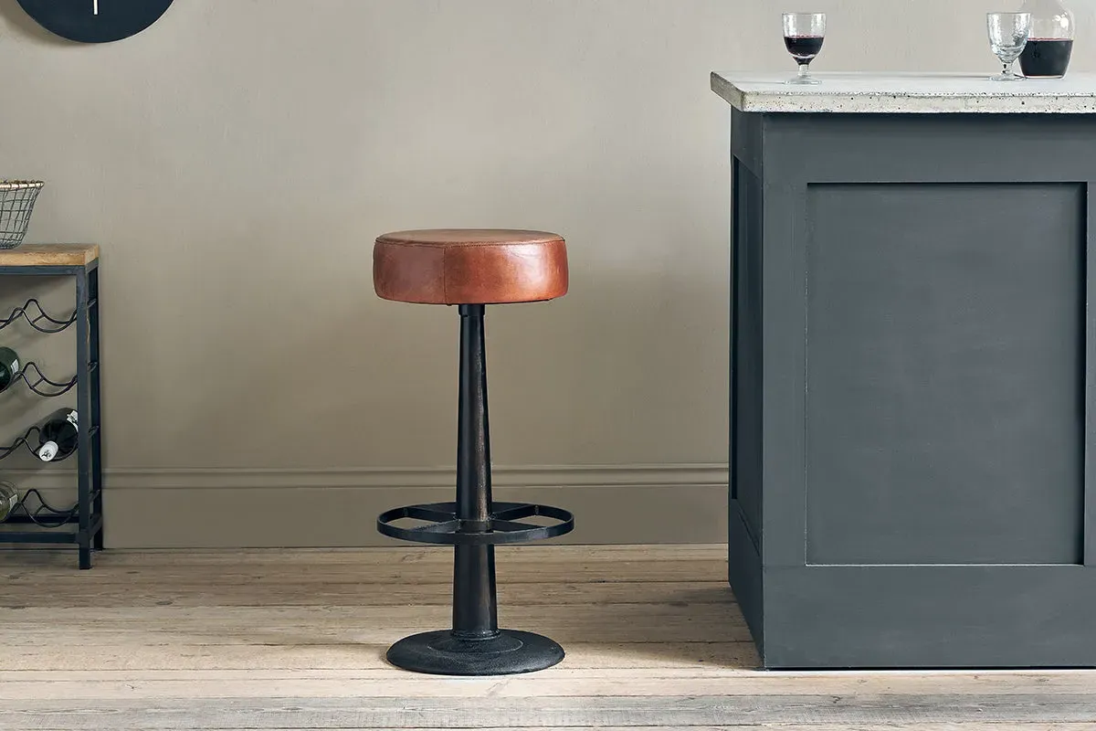 Narwana Round Stool - Chocolate Brown, Leather