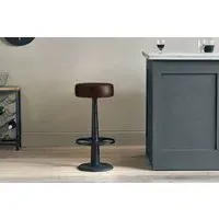 Narwana Round Stool - Dark Brown, Leather