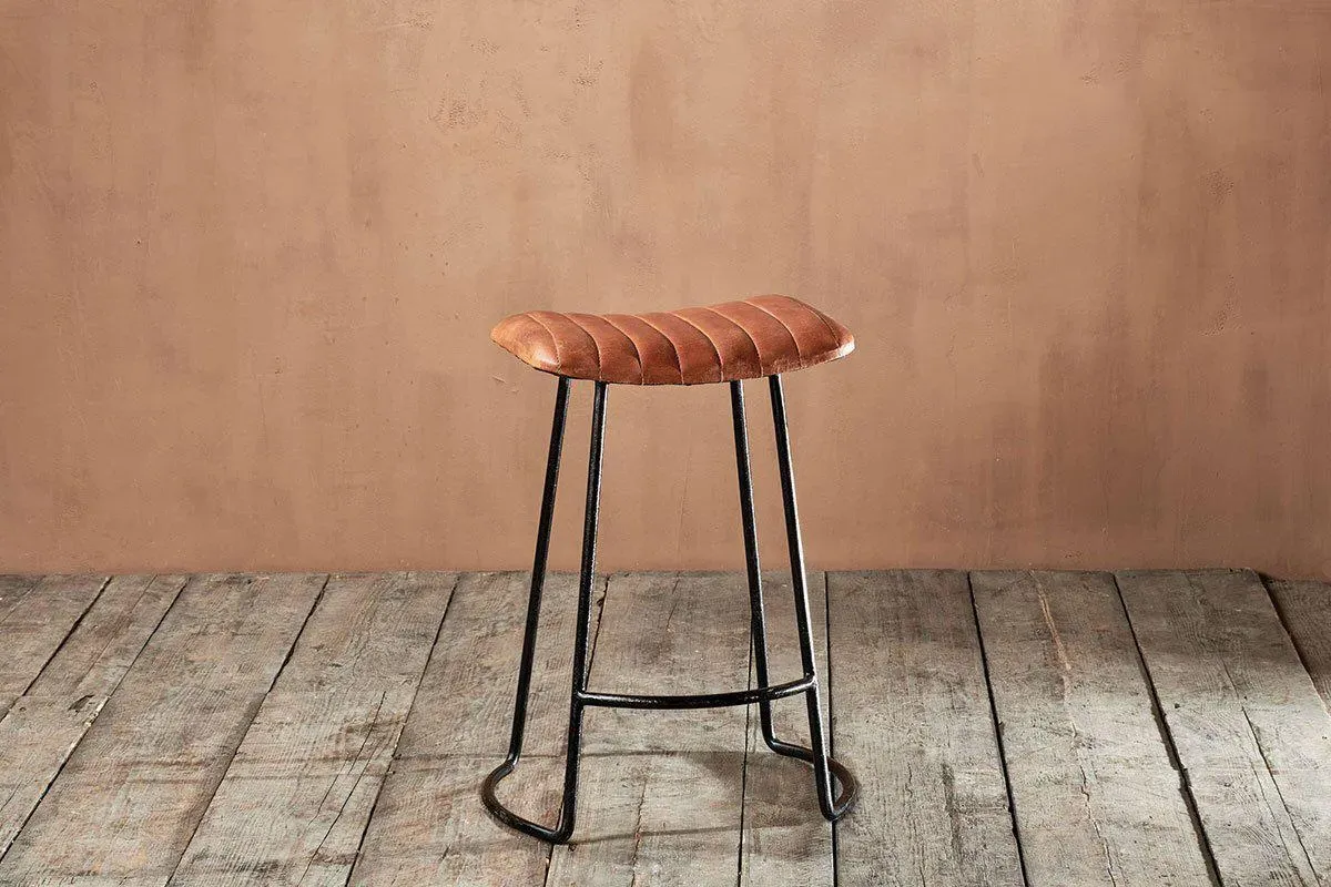 Narwana Small Ribbed Stool - Black & Brown, Leather image