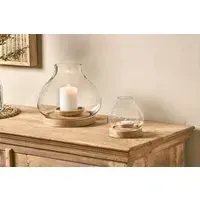 Naryla Small Mango Wood Lantern - Mango Wood, Glass