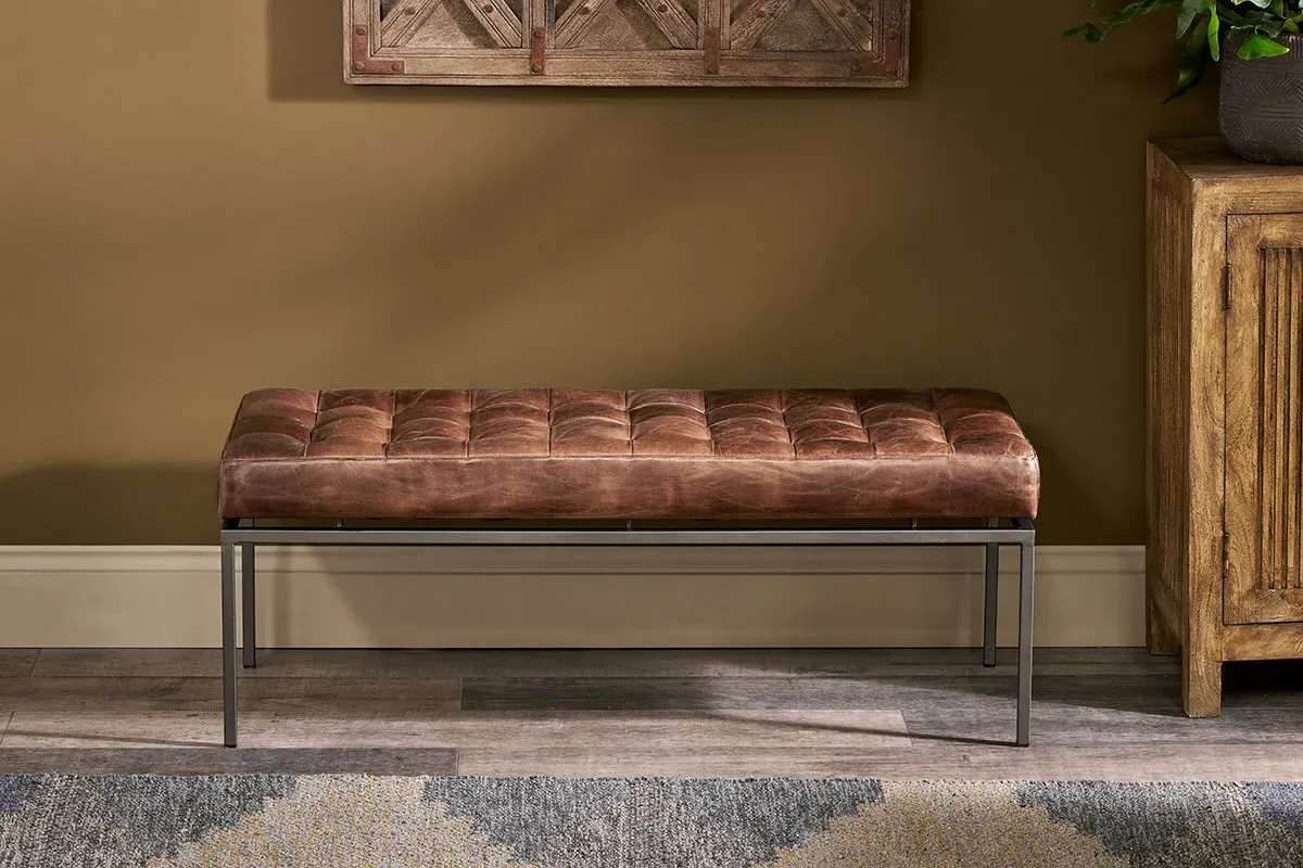 Nasan Leather Upholstered Bench - Brown
