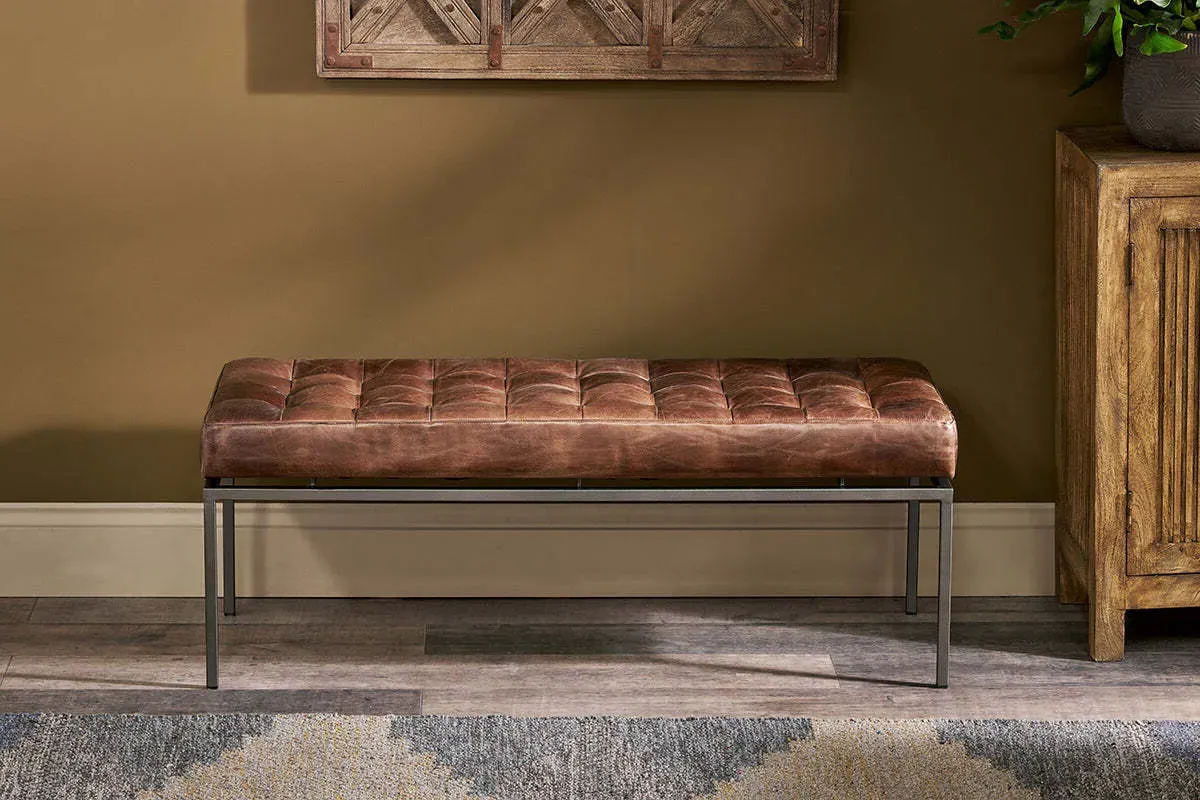 Nasan Upholstered Bench - Tan, Leather product