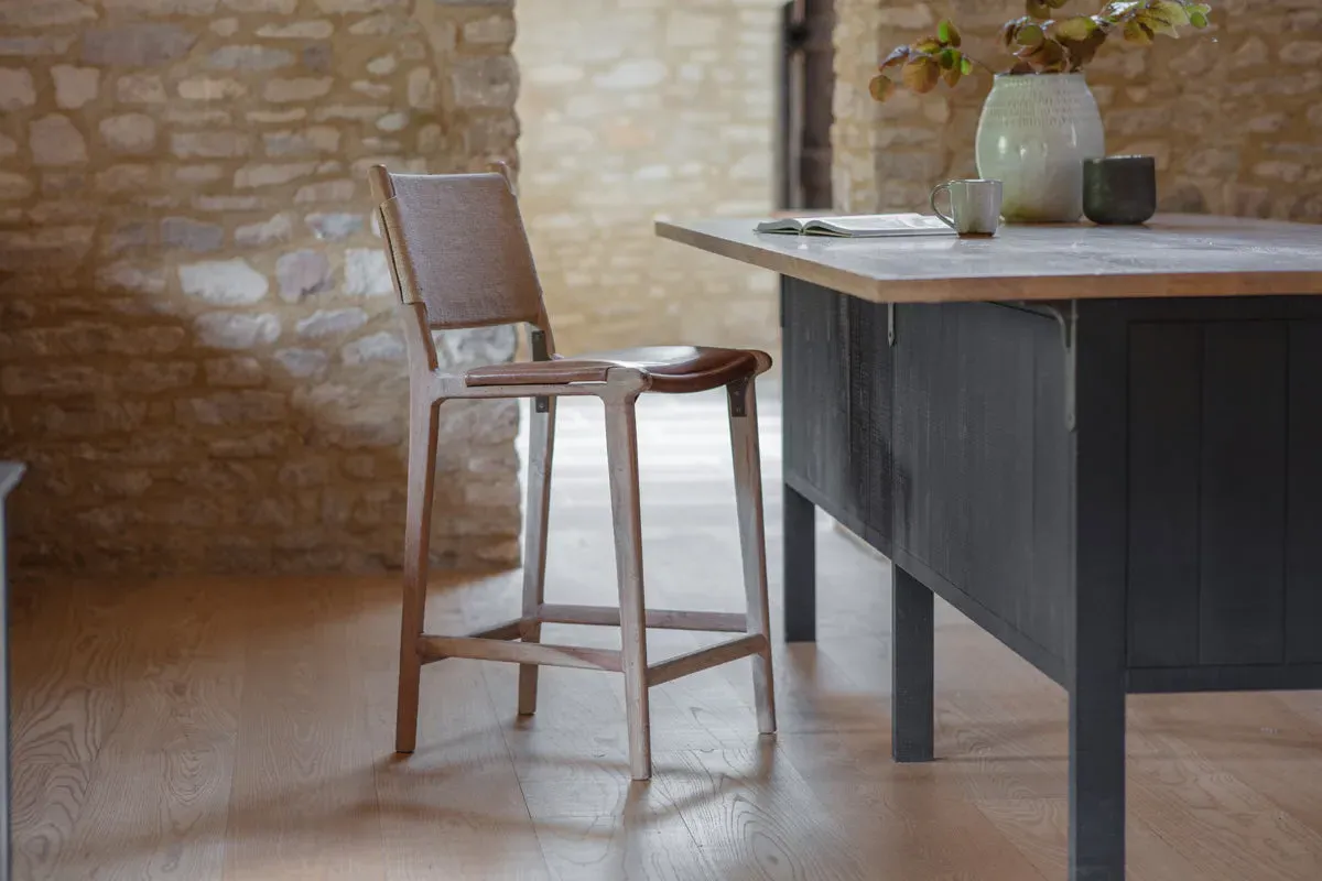 Nayan Counter Dining Chair - Tan, Leather & Jute