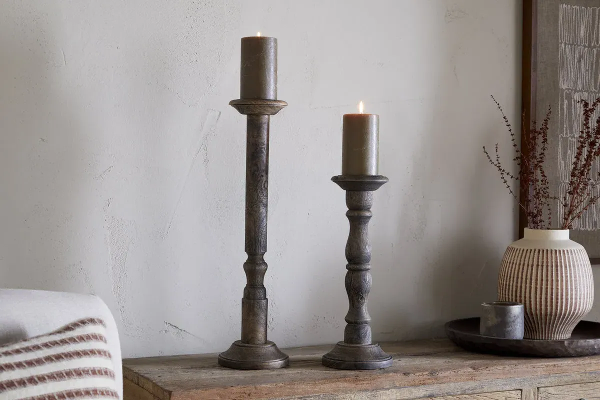 Nayati Small Pillar Candle Stick - Dark Stain, Mango Wood image