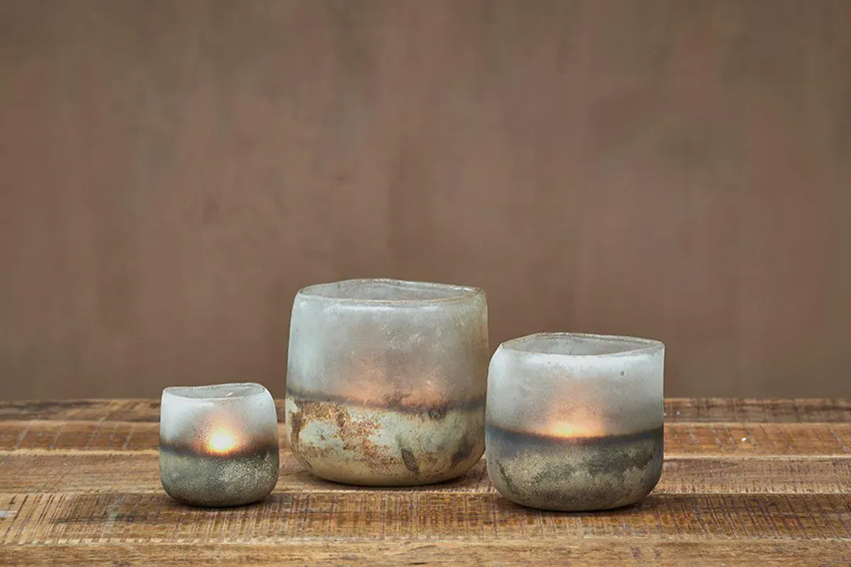 Ngolo Medium Tealight Holder - Aged Smoke, Recycled Glass
