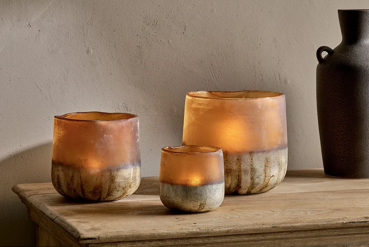 Ngolo Small Tealight Holder - Amber, Recycled Glass