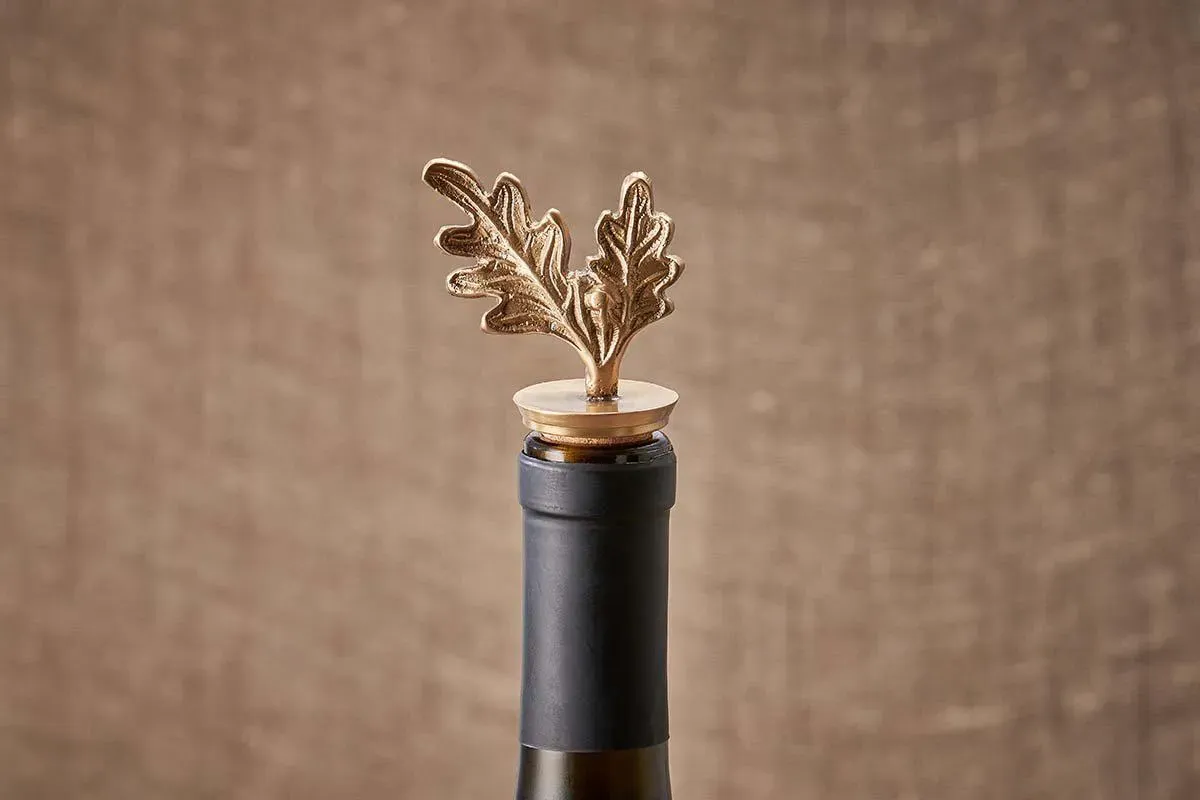 Oak Leaf Bottle Stopper - Gold, Brass image