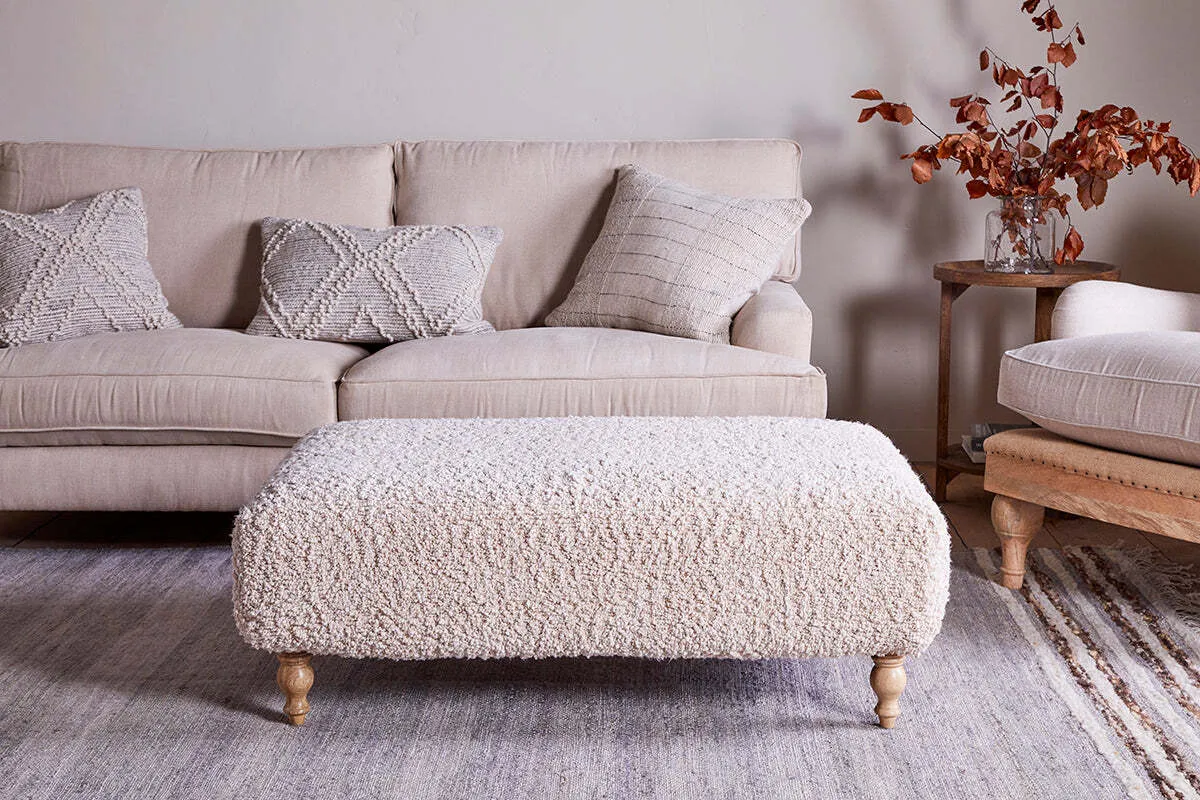 Otas Teddy Ottoman - Off White, Boucle Cotton product