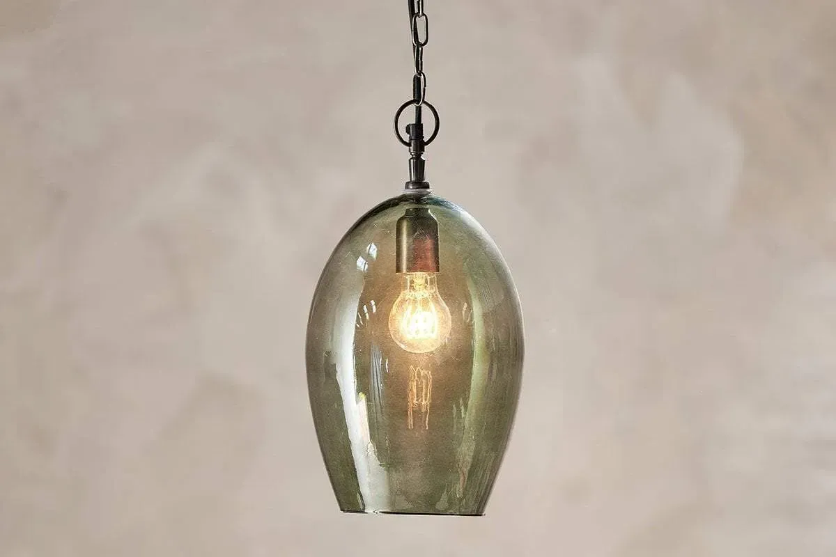 Otoro Large Oval Pendant Light - Green, Recycled Glass