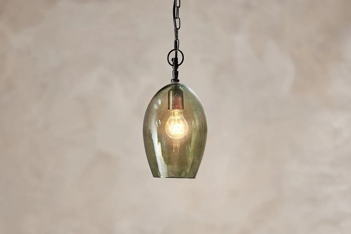 Otoro Small Oval Pendant Light - Green, Recycled Glass