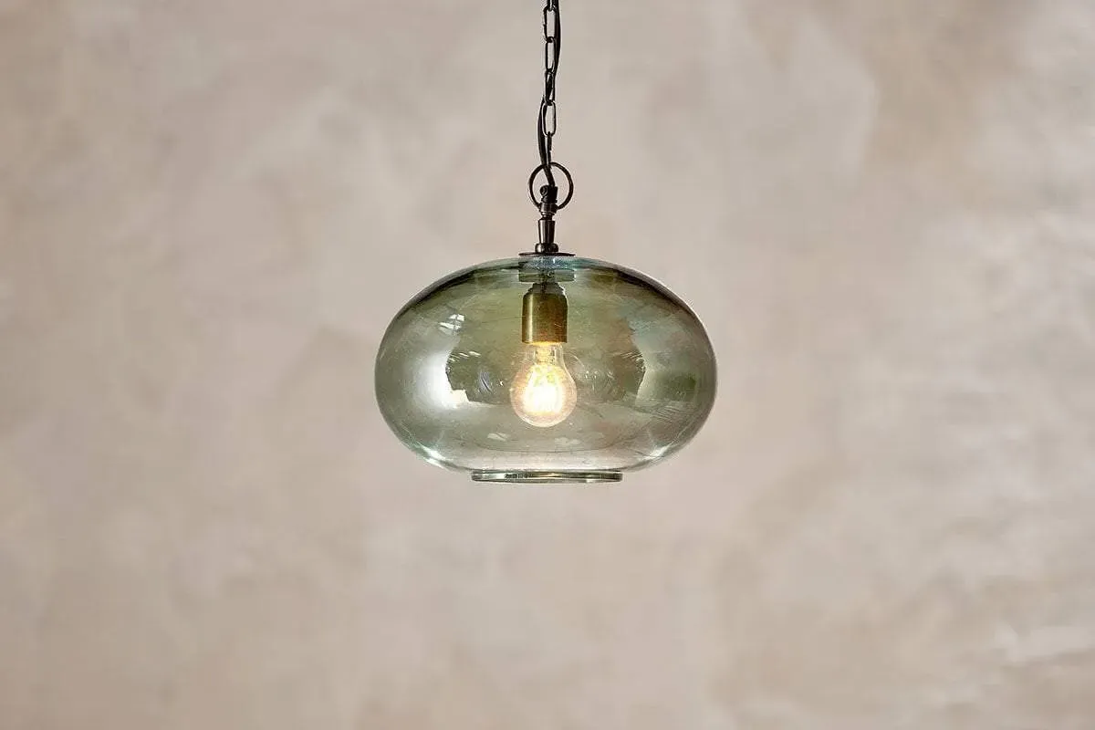 Otoro Small Round Pendant Light - Green, Recycled Glass