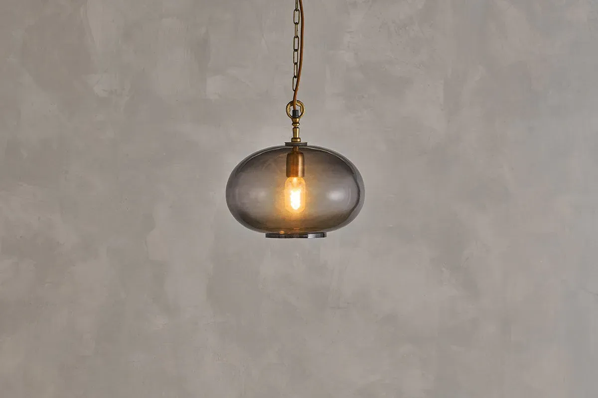 Otoro Small Round Pendant Light - Smoke, Recycled Glass