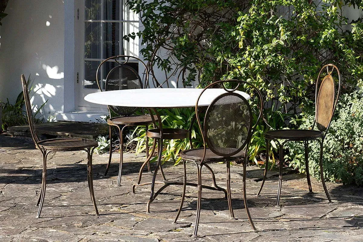 Parwaha Marble Dining Table - Off-White, Iron by NKUKU