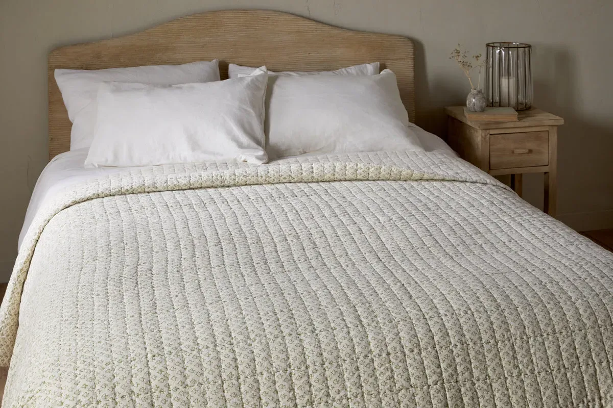 Peplu Bed Quilt Screen Print - Sage Green, Cotton & Linen product