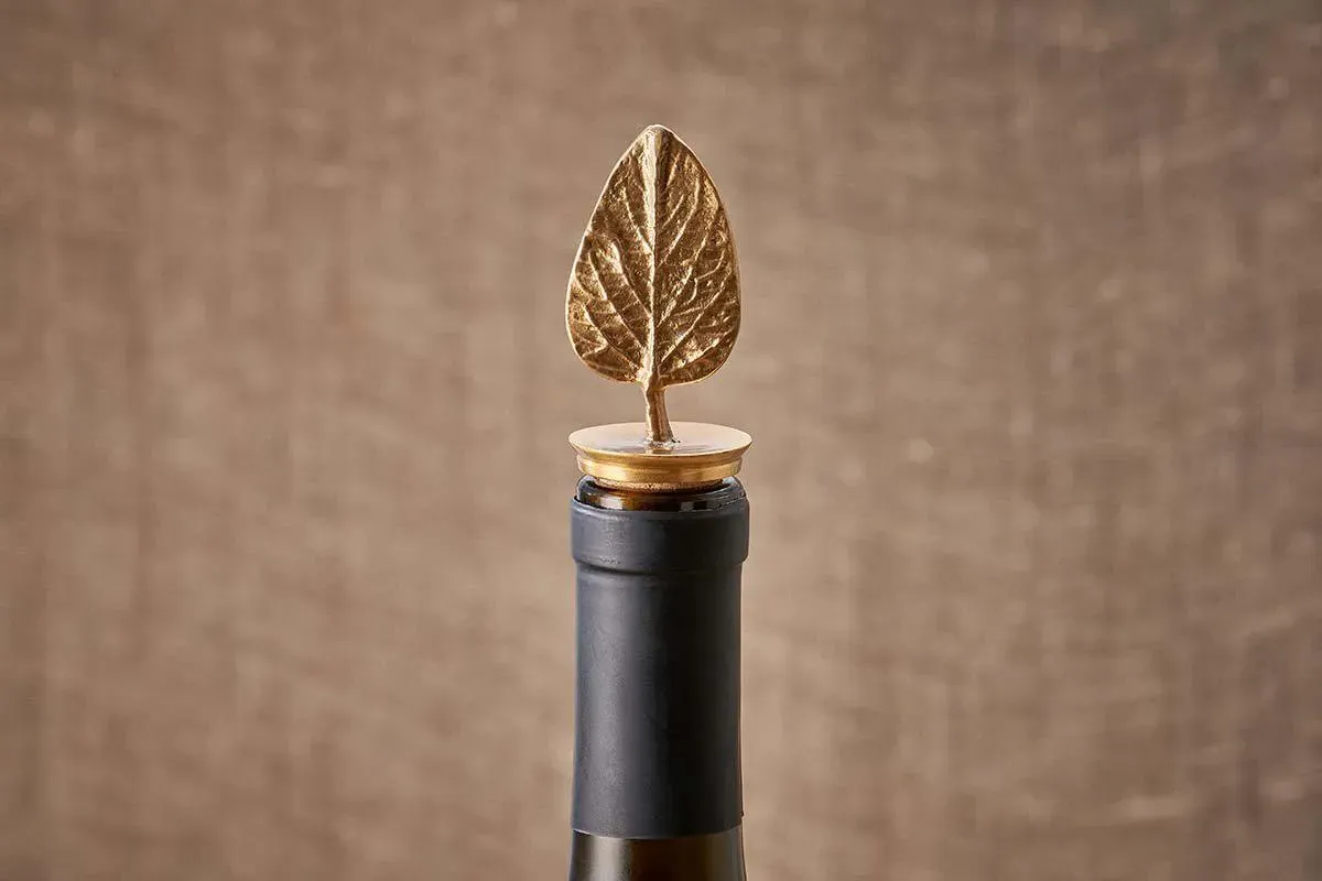 Poplar Leaf Bottle Stopper - Antique Brass
