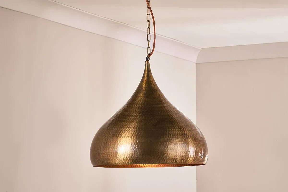 Quinn Large Hammered Metal Pendant Light - Antique Brass