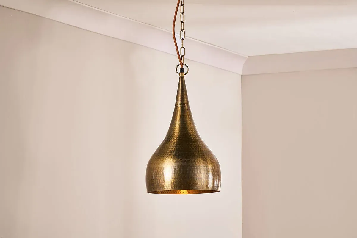 Quinn Small Hammered Metal Pendant Light - Antique Brass image