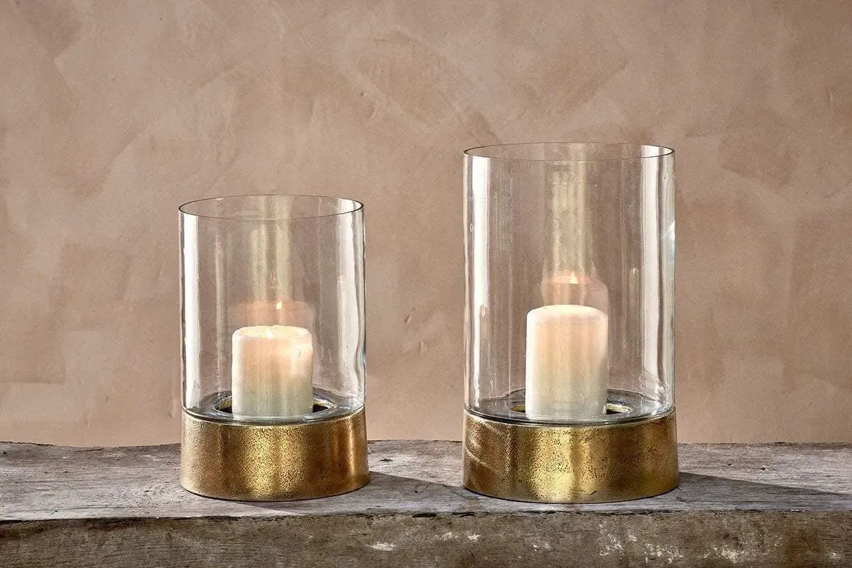 Rajura Large Hurricane Lantern - Brass, Glass product