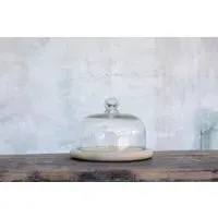 Recycled Glass Bell Dome - Clear Glass, Mango Wood