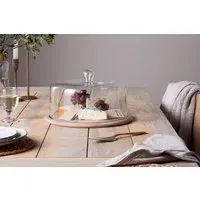 Recycled Glass Cake Dome with Stand - Clear, Mango Wood