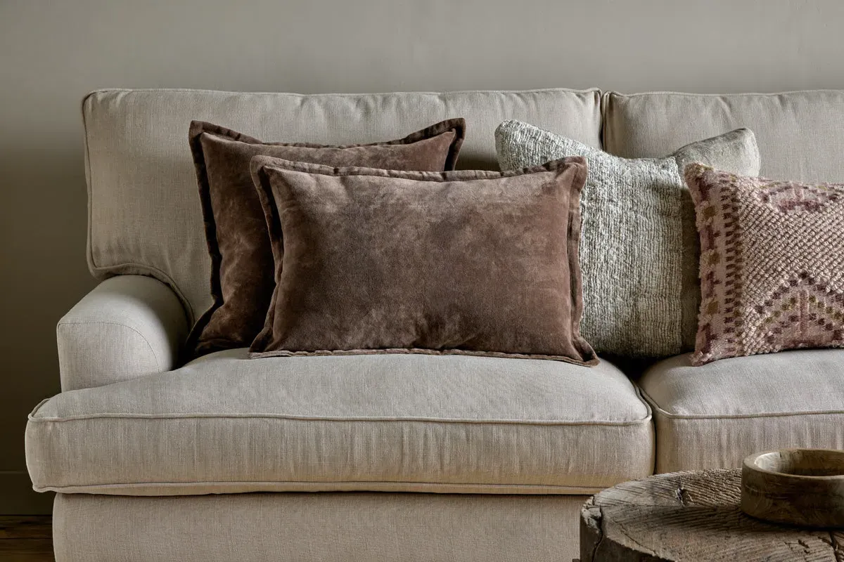 Renwal Rectangular Cushion Cover - Brown, Velvet & Linen image