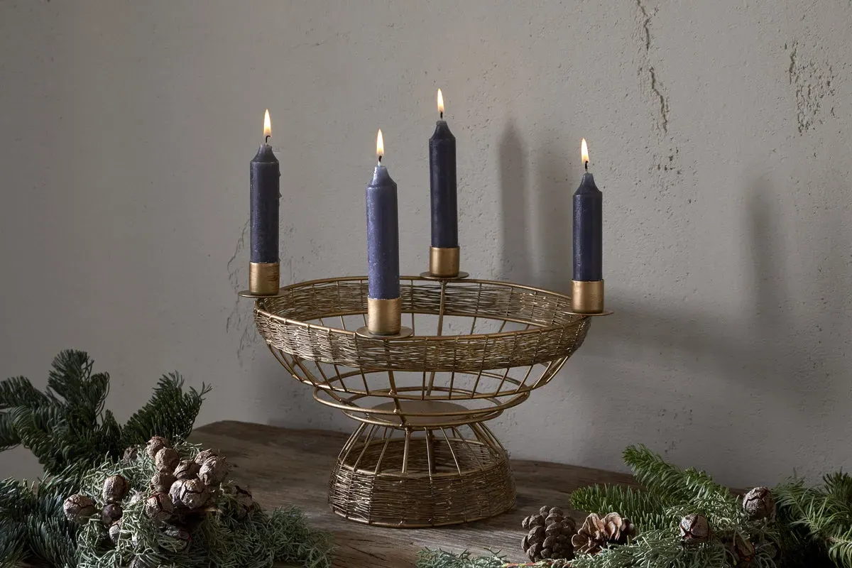 Sangala Candle Holder - Antique Brass, Metal Wire by NKUKU